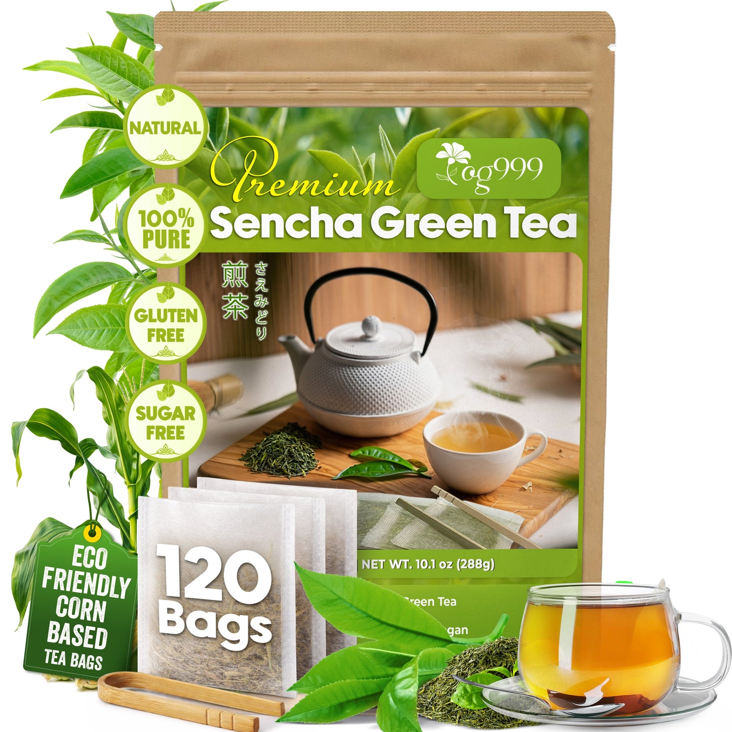 Premium Sencha Green Tea Bags - 100% Natural & Pure
