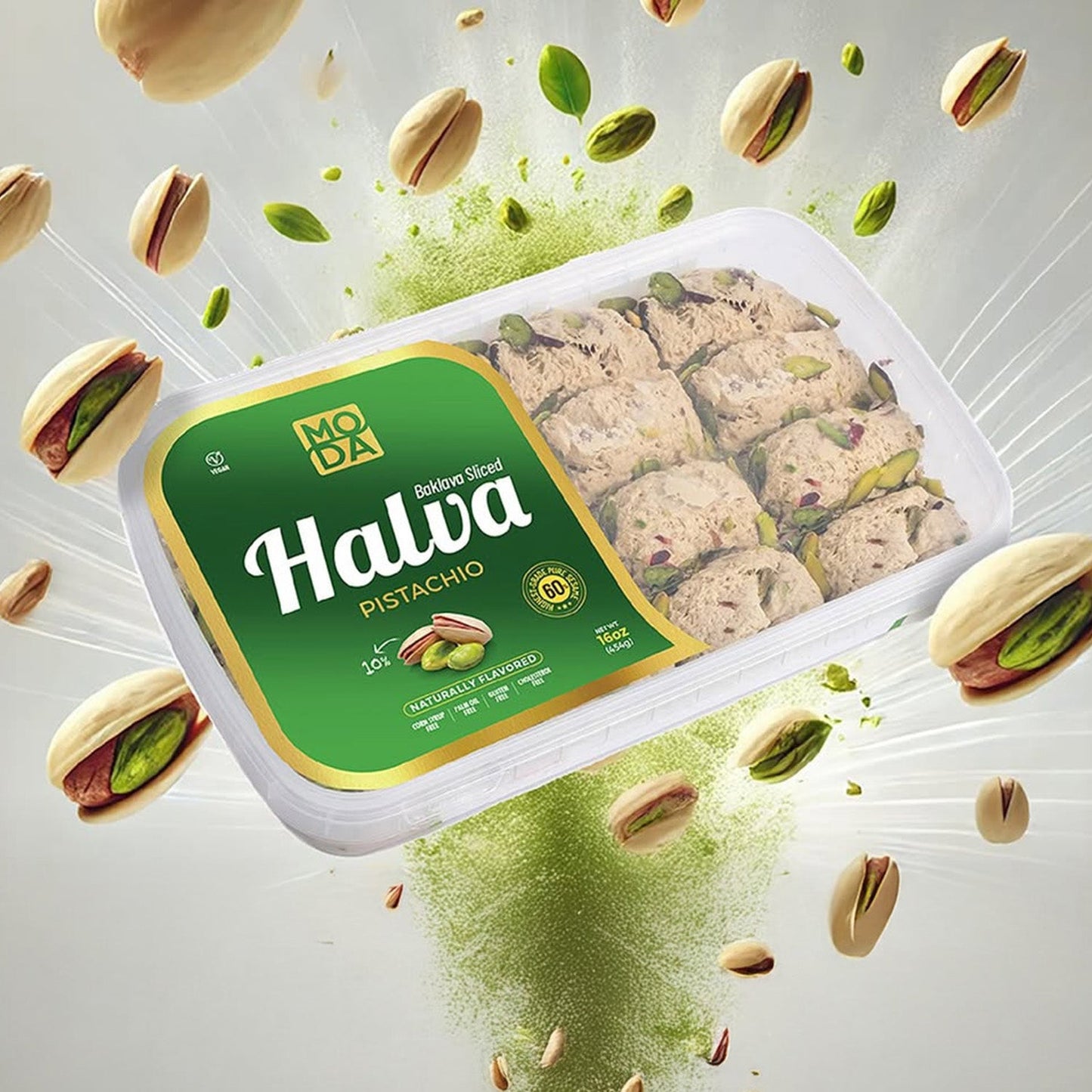 Moda Halva – Baklava de pistacho en rodajas, 16 oz (454 g)