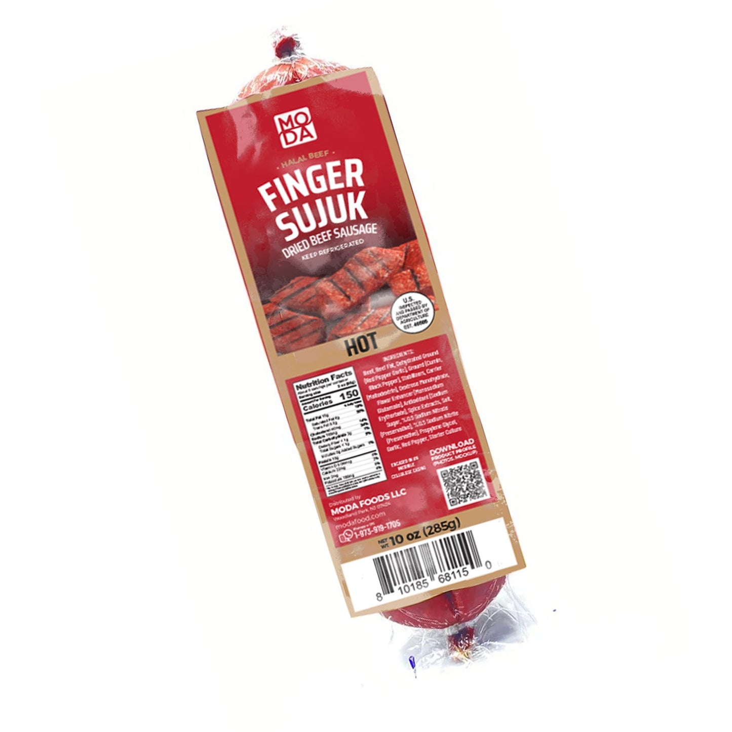 Moda Deli Hot Sujuk Stick – 10 oz (285 g) – Salchicha de res curada en seco y picante