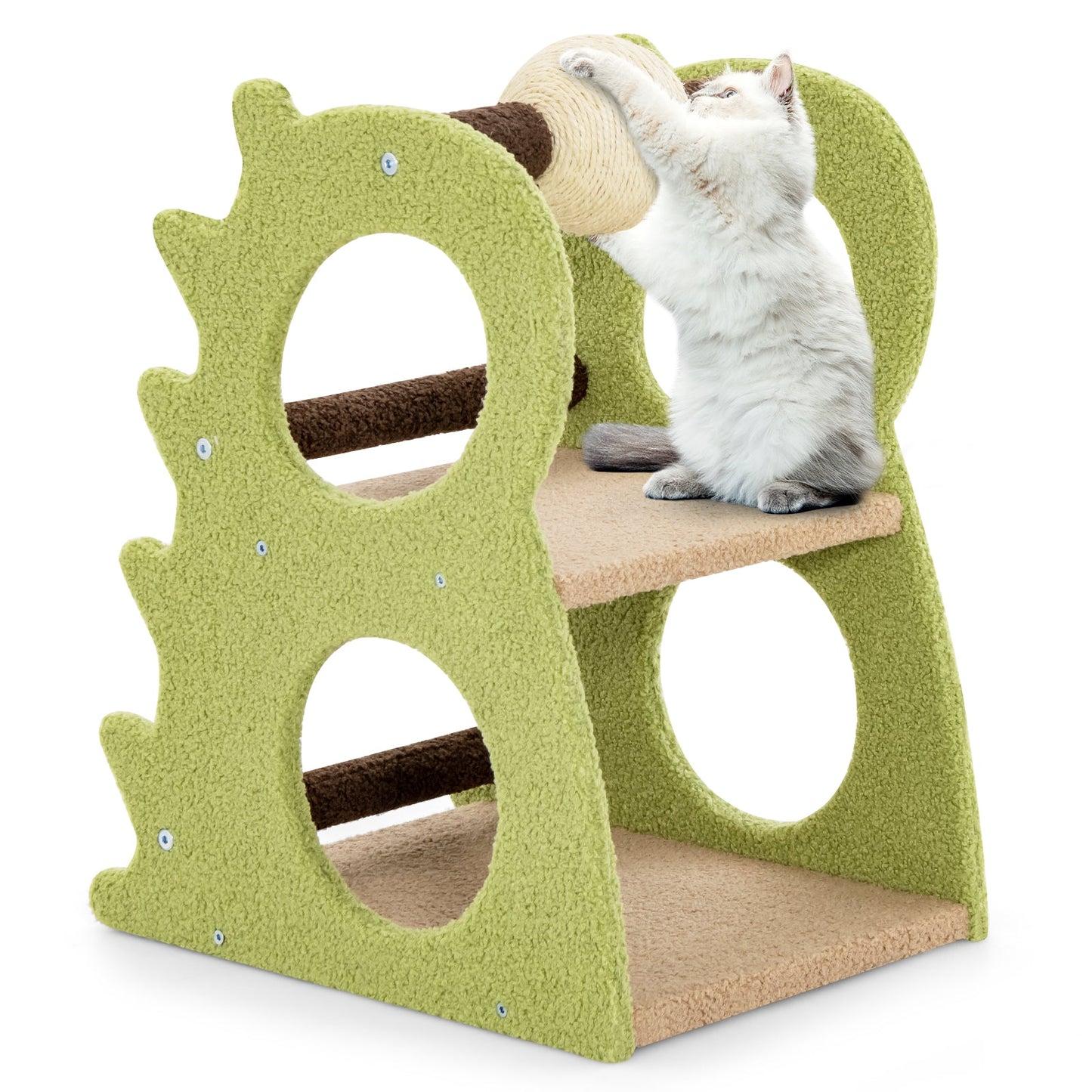 2-Tier Modern Cat Tree with Rotatable Sisal Scratching Ball - Green