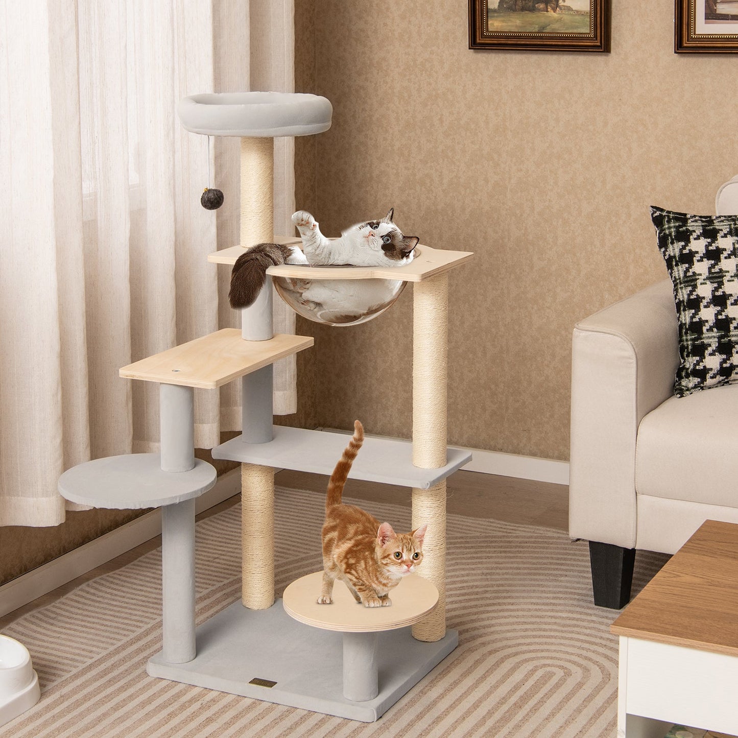 Árbol para Gatos Moderno de 44 Pulgadas con Perchero Desmontable