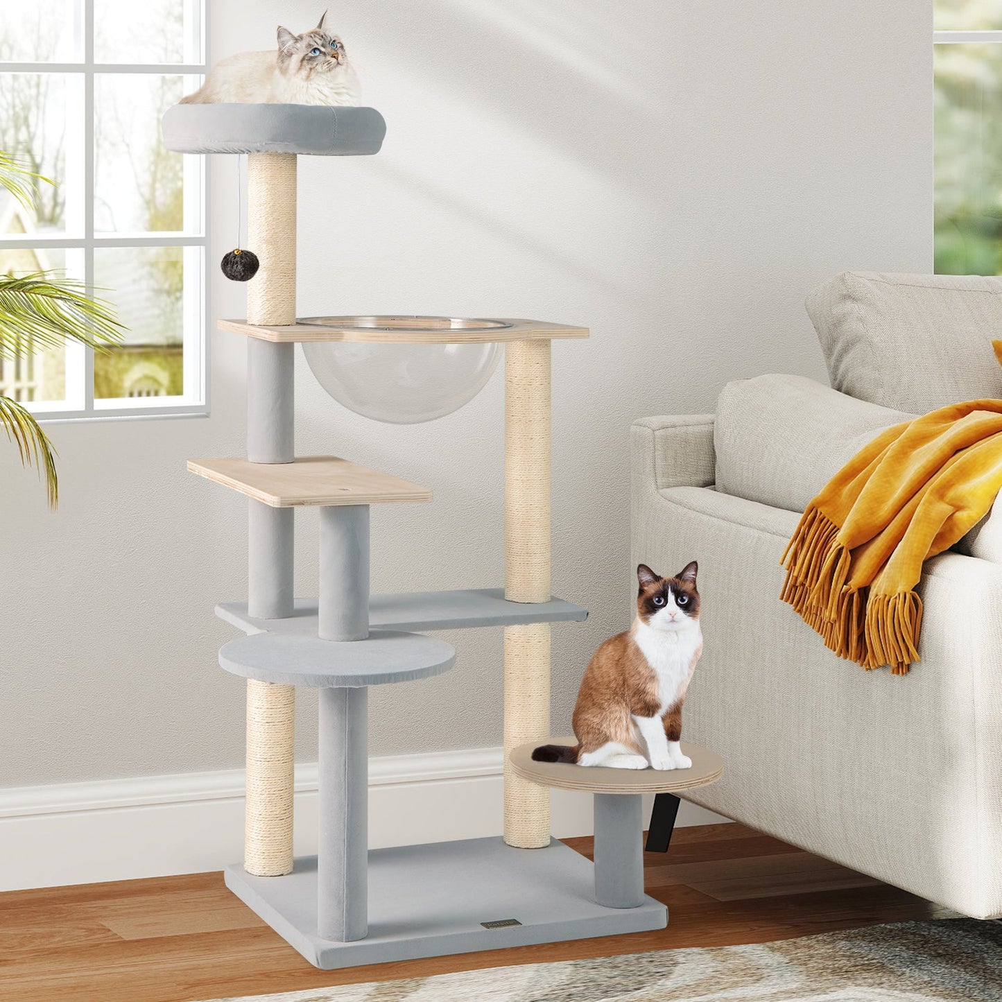 Árbol para Gatos Moderno de 44 Pulgadas con Perchero Desmontable