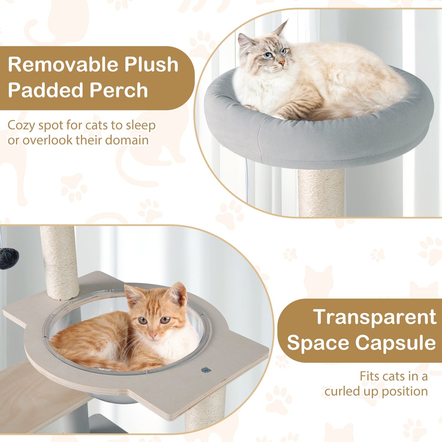 Árbol para Gatos Moderno de 44 Pulgadas con Perchero Desmontable