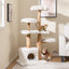 Modern 53-Inch Cat Tree with Natural Wood and Jute Scratching Posts