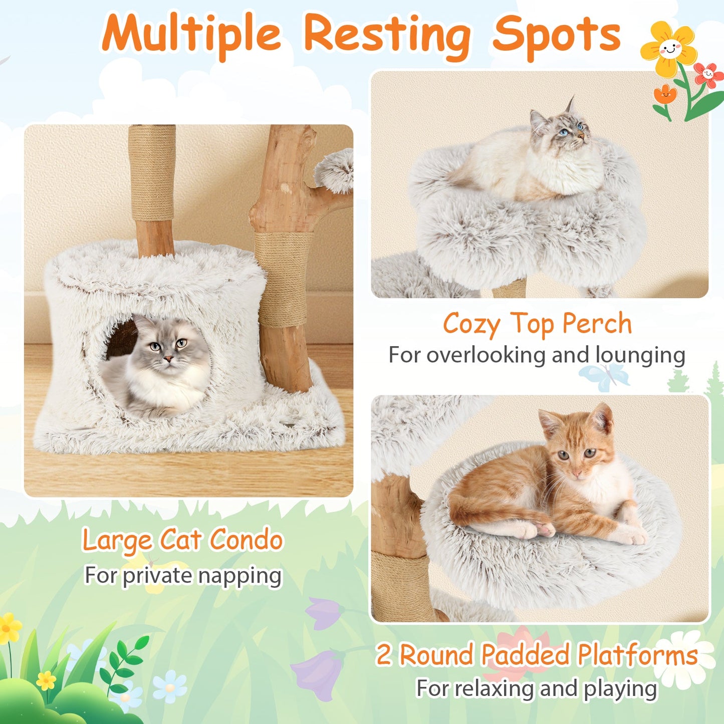 Modern 53-Inch Cat Tree with Natural Wood and Jute Scratching Posts
