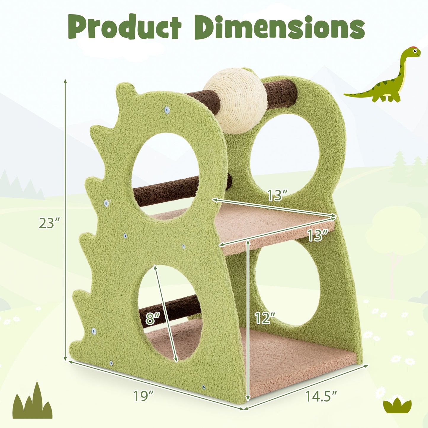2-Tier Modern Cat Tree with Rotatable Sisal Scratching Ball - Green