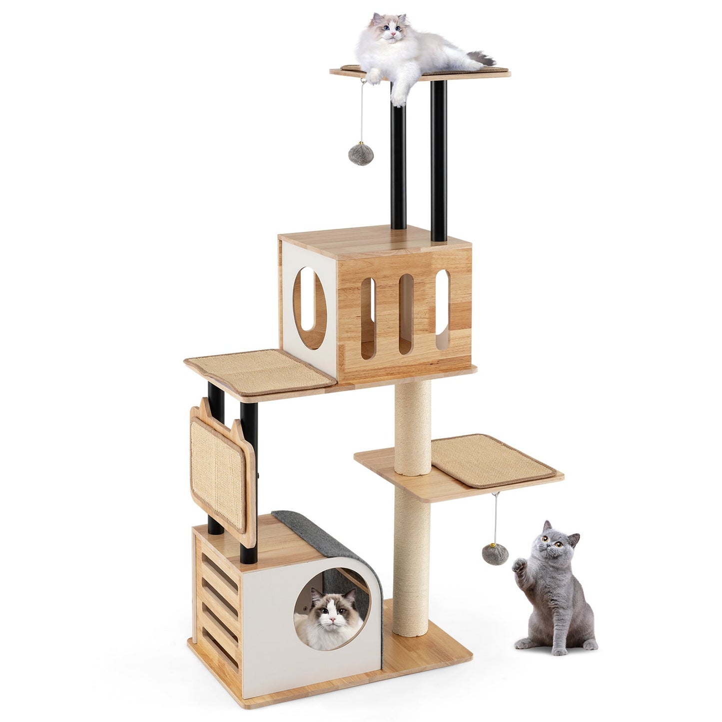Torre para Gatos Alta Moderna con Doble Condominio y Características de Juego
