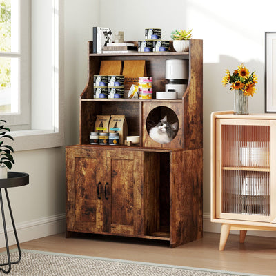 Caja de arena para gatos industrial de madera moderna con almacenamiento