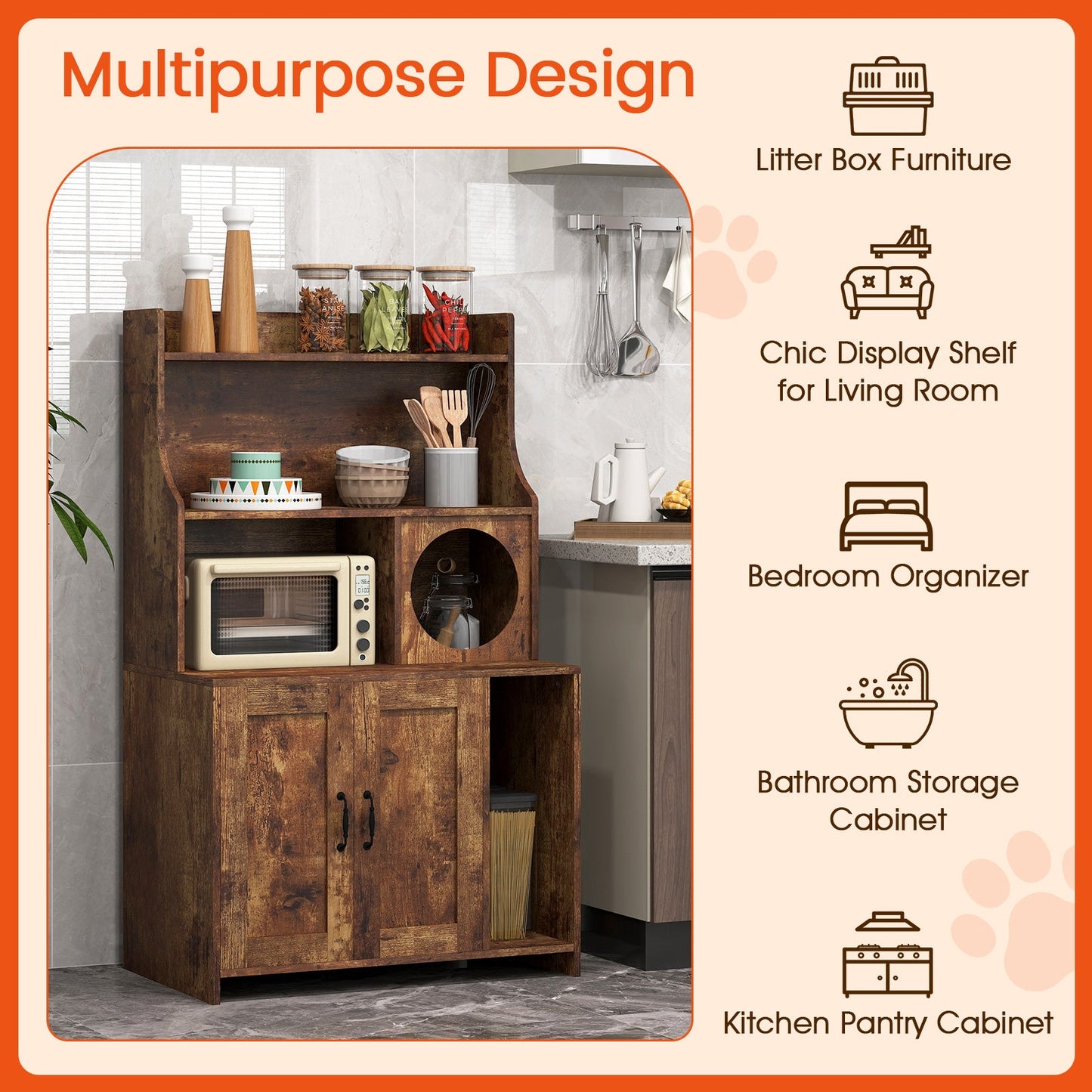 Modern Wooden Industrial Cat Litter Box Enclosure with Storage