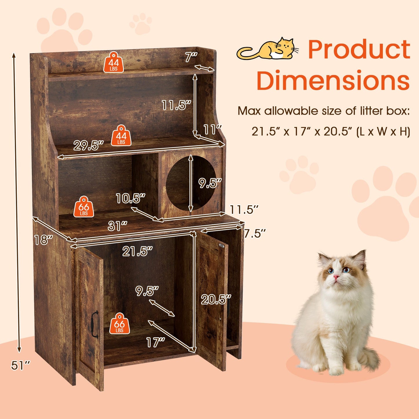 Modern Wooden Industrial Cat Litter Box Enclosure with Storage