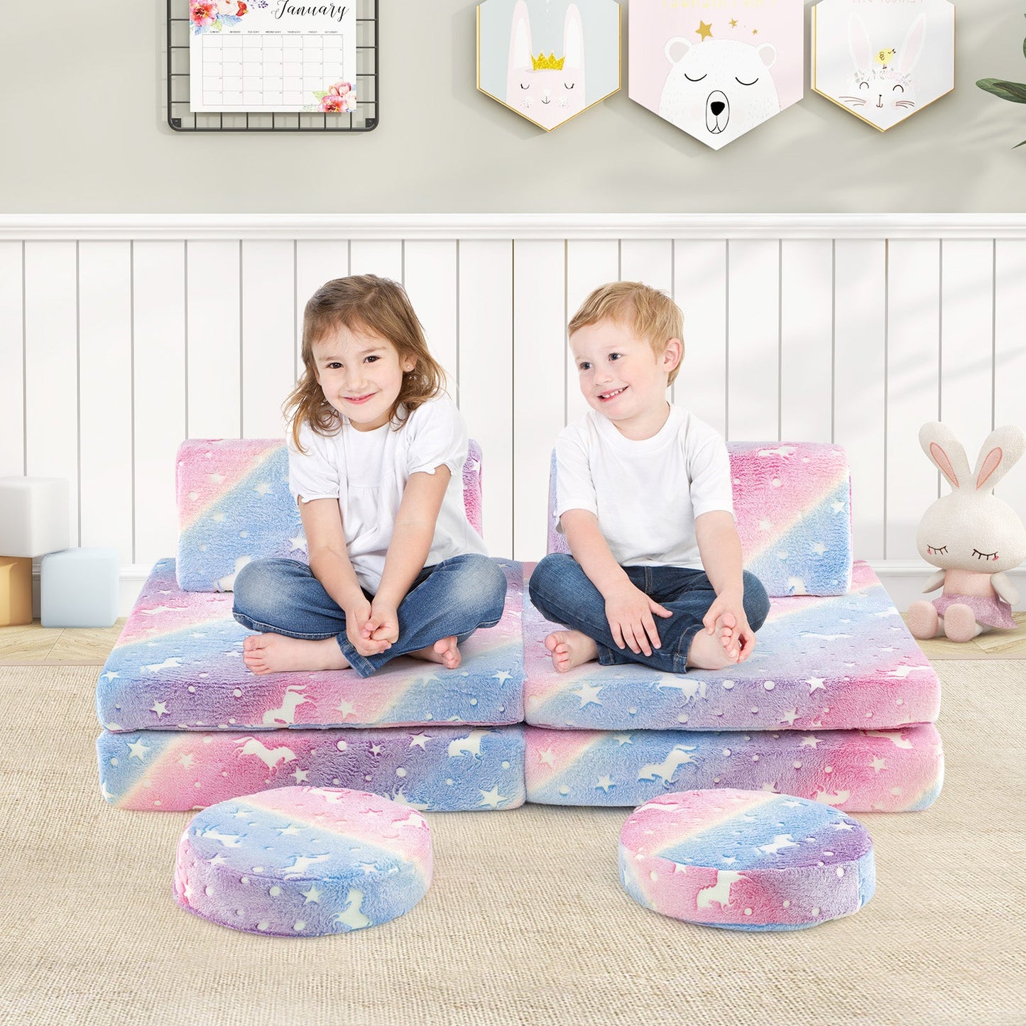 Conjunto de Sofá Modular para Niños - Brilla en la Oscuridad con Mangos Portátiles