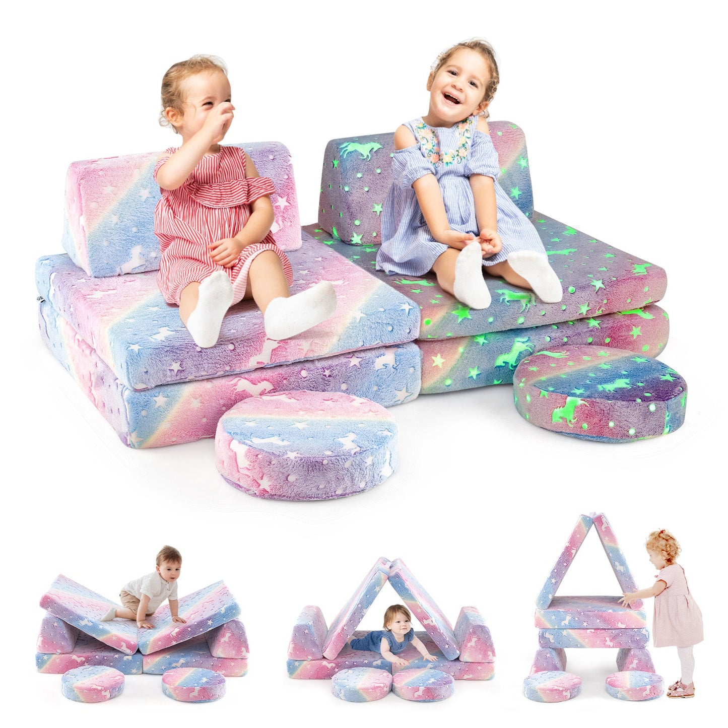 Conjunto de Sofá Modular para Niños - Brilla en la Oscuridad con Mangos Portátiles