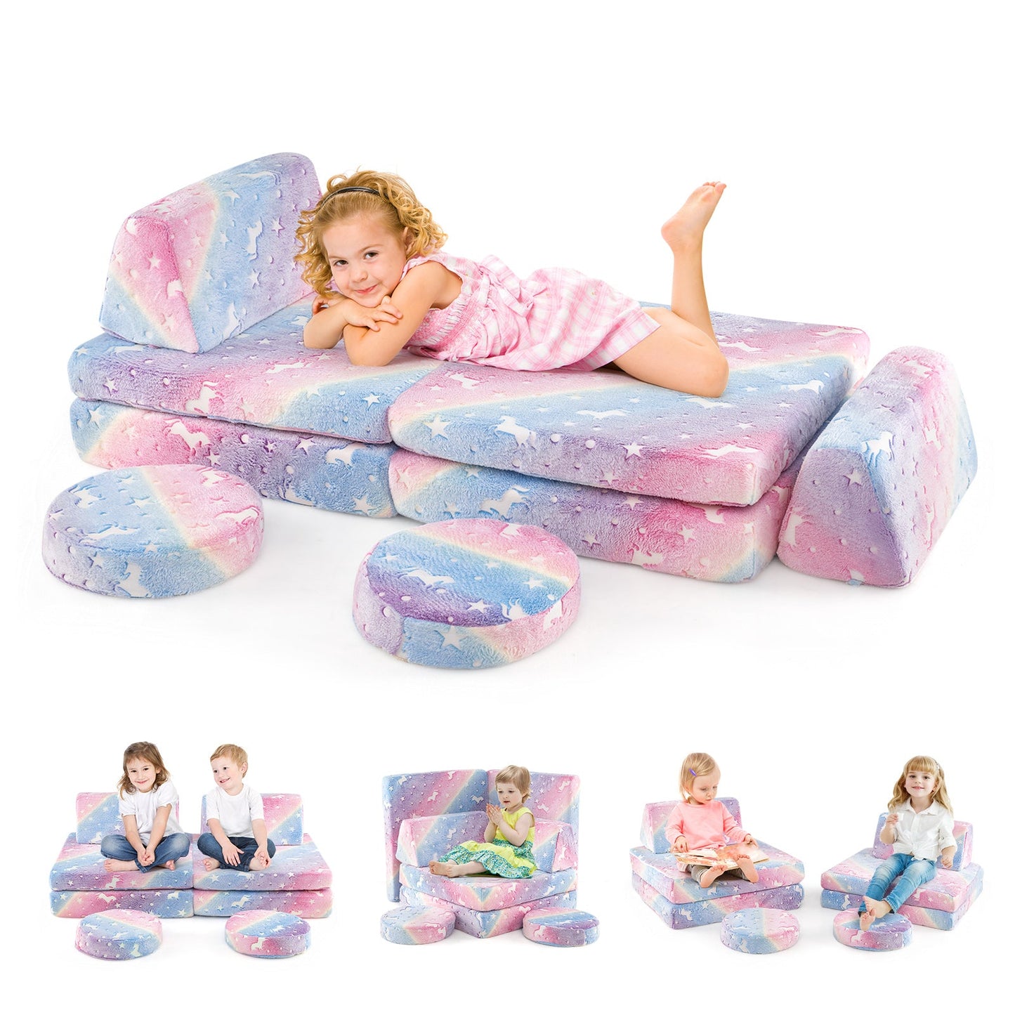 Conjunto de Sofá Modular para Niños - Brilla en la Oscuridad con Mangos Portátiles