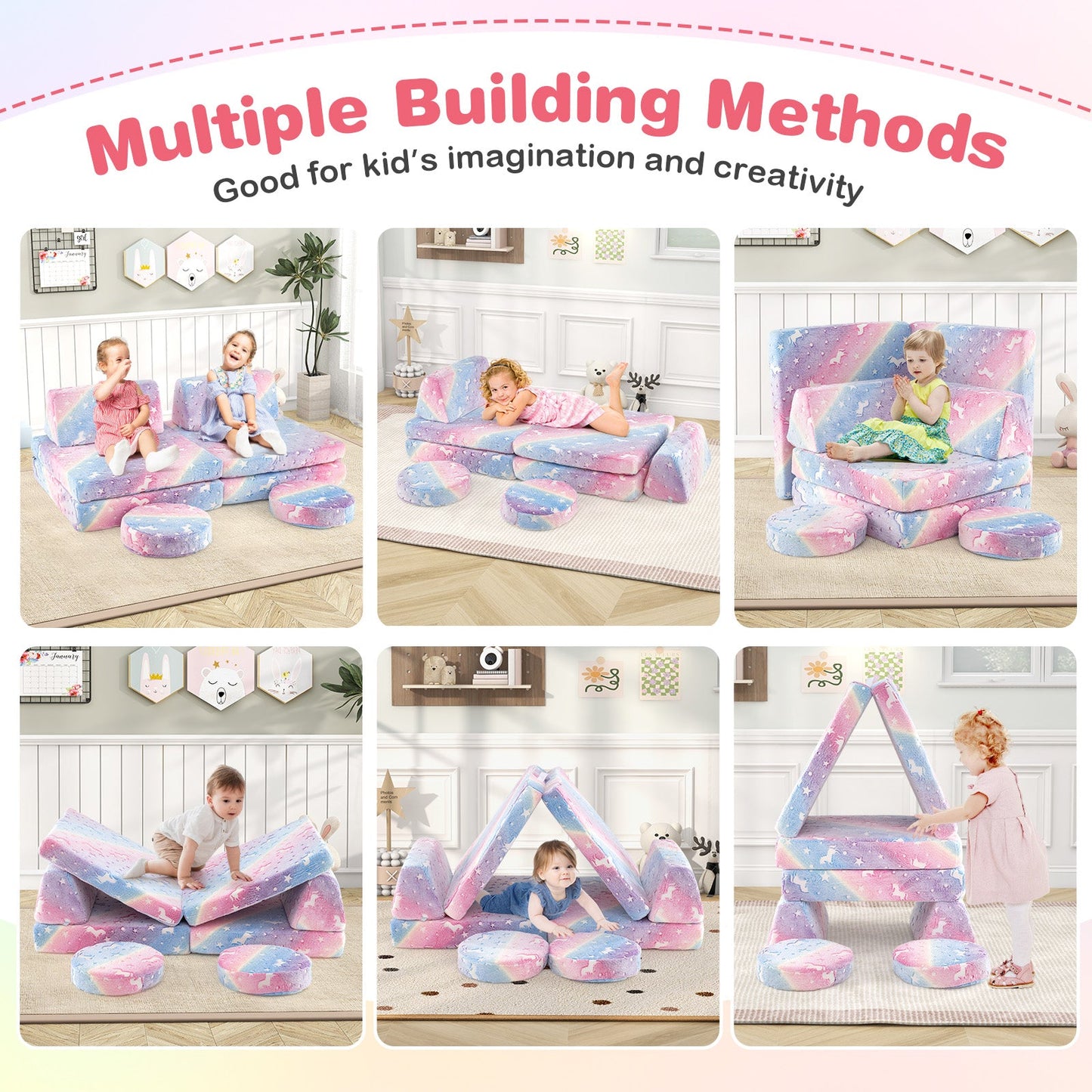 Conjunto de Sofá Modular para Niños - Brilla en la Oscuridad con Mangos Portátiles
