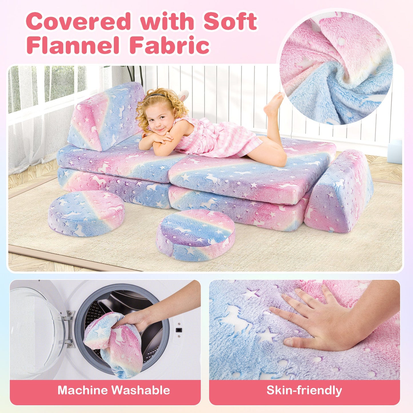 Conjunto de Sofá Modular para Niños - Brilla en la Oscuridad con Mangos Portátiles