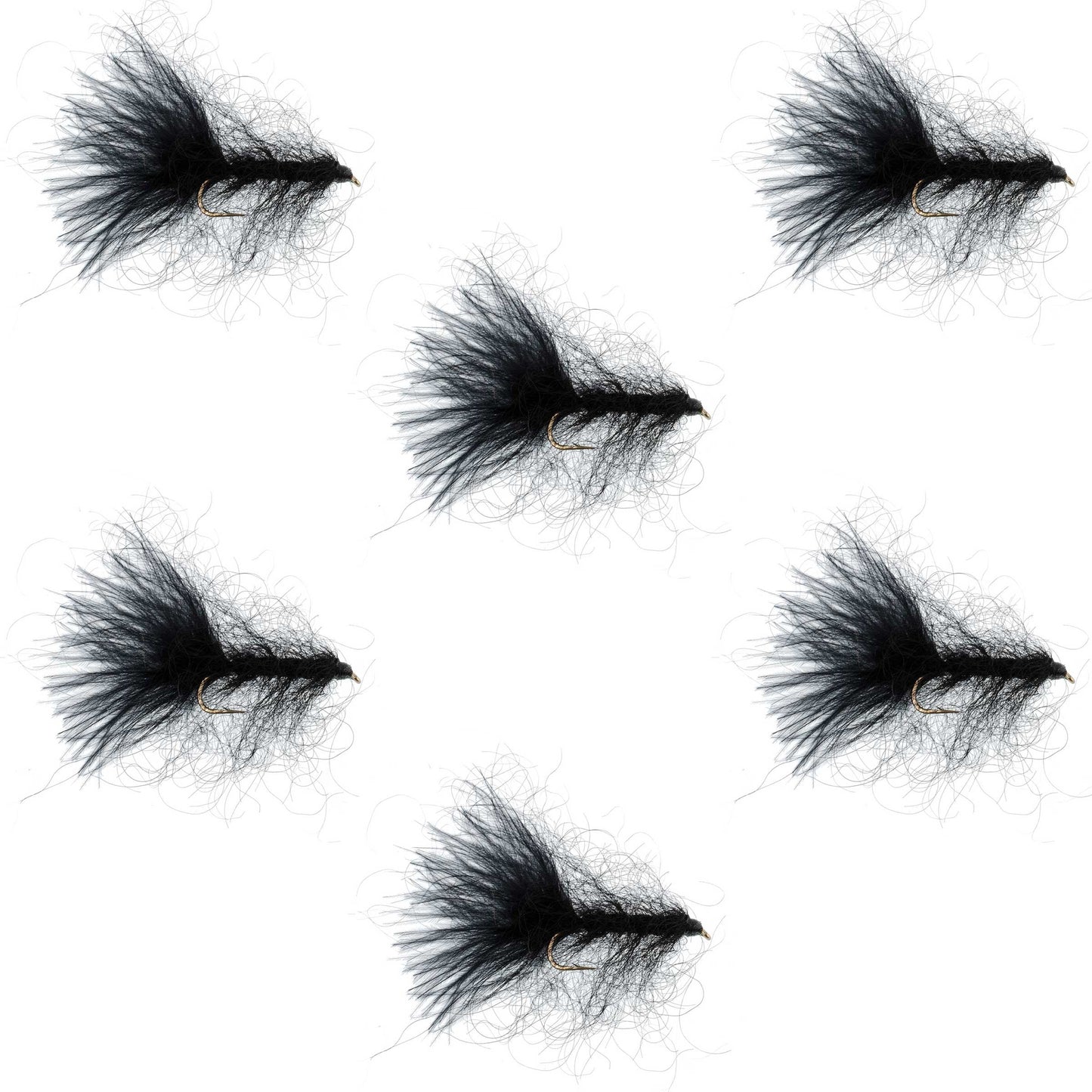 Mouches Streamer Leech en Mohair Noir - Taille 8 (Paquet de 6)