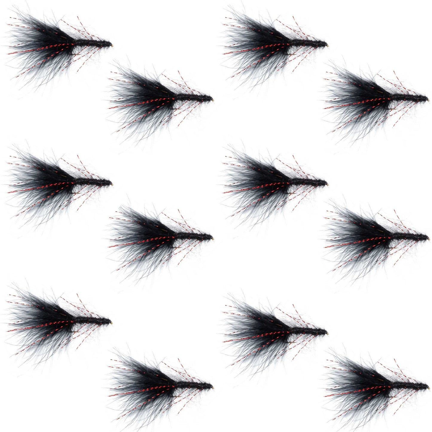 Mosca Streamer Leech de Mohair Cristal Negro Rojo - Tamaño 8 (Paquete de 12)