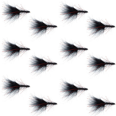 Mouches Streamer Leech en Mohair Cristal Noir Rouge - Taille 8 (Pack de 12)