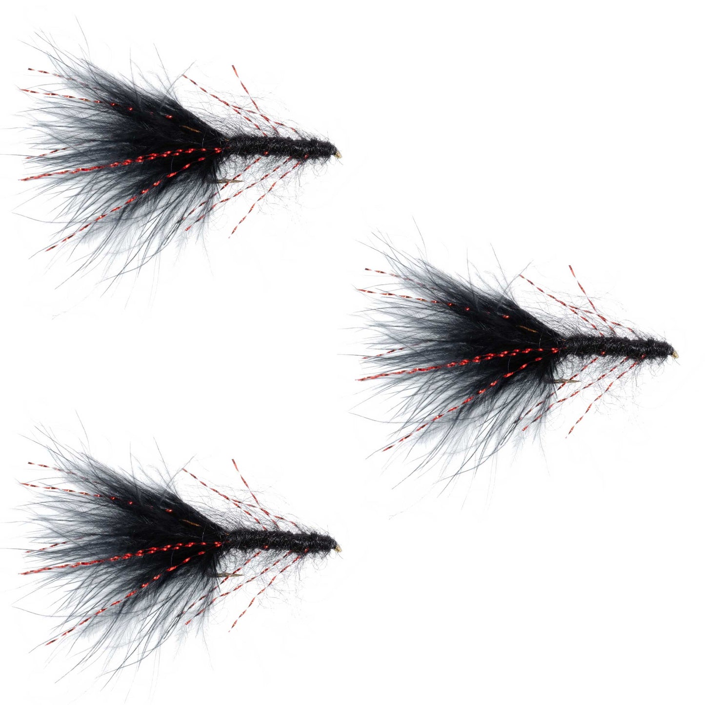 Pack de 3 mouches streamer en mohair noir rouge cristal taille 8