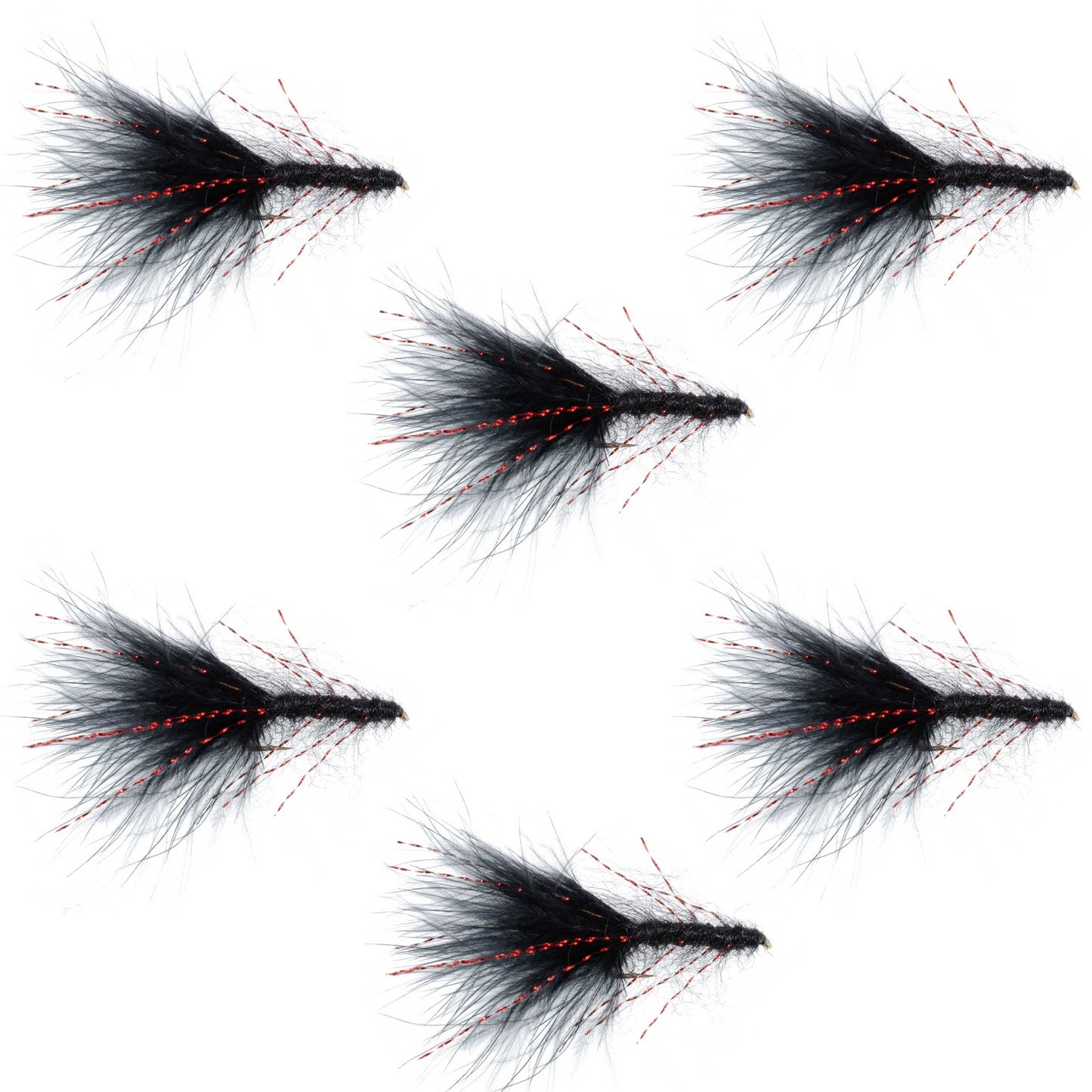 Mosca Streamer Leech de Mohair Cristal Negro Rojo - Tamaño 8 (Paquete de 6)