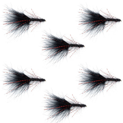 Mouches Streamer Leech en Mohair Cristal Noir Rouge - Taille 8 (Pack de 6)