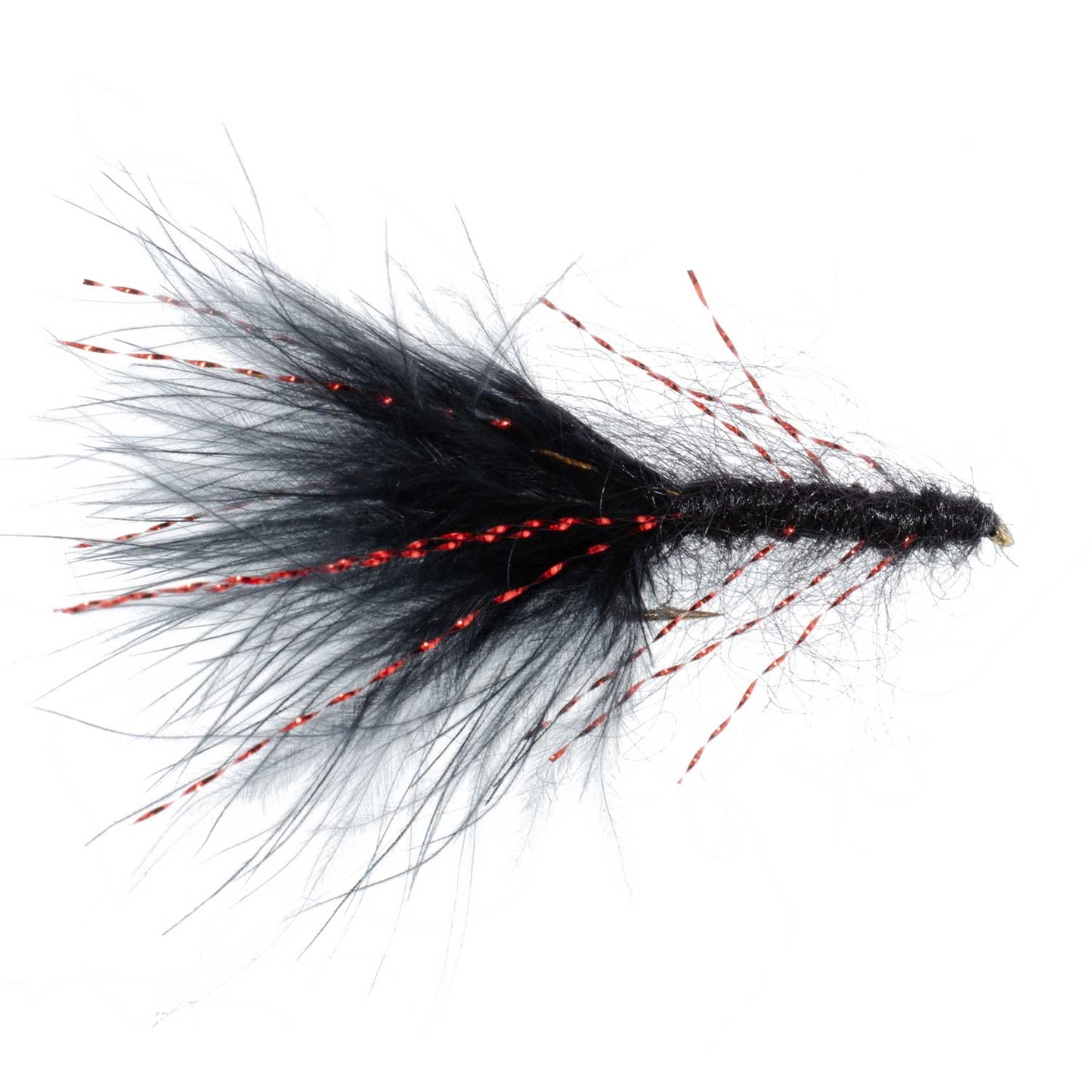 Mosca Streamer Leech de Mohair Cristal Negro Rojo - Tamaño 8 (Paquete de 12)