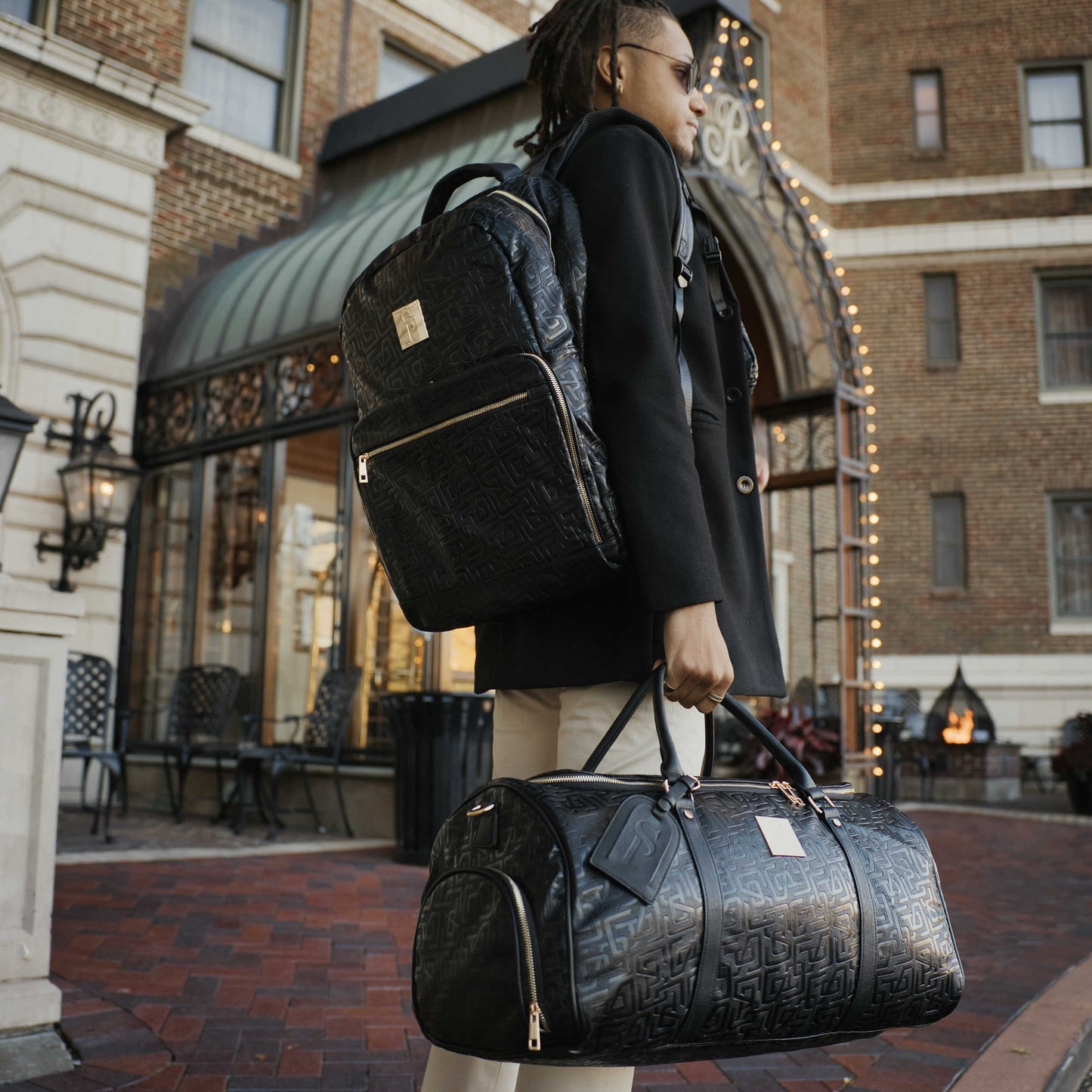 Monogram Leather 2 Bag Set (Commuter and Duffle) - Korvel