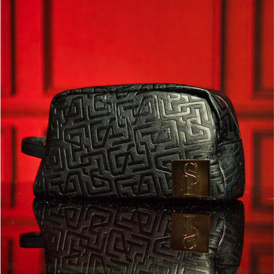 Elegant Black Monogram Leather Travel Toiletry Case - Korvel