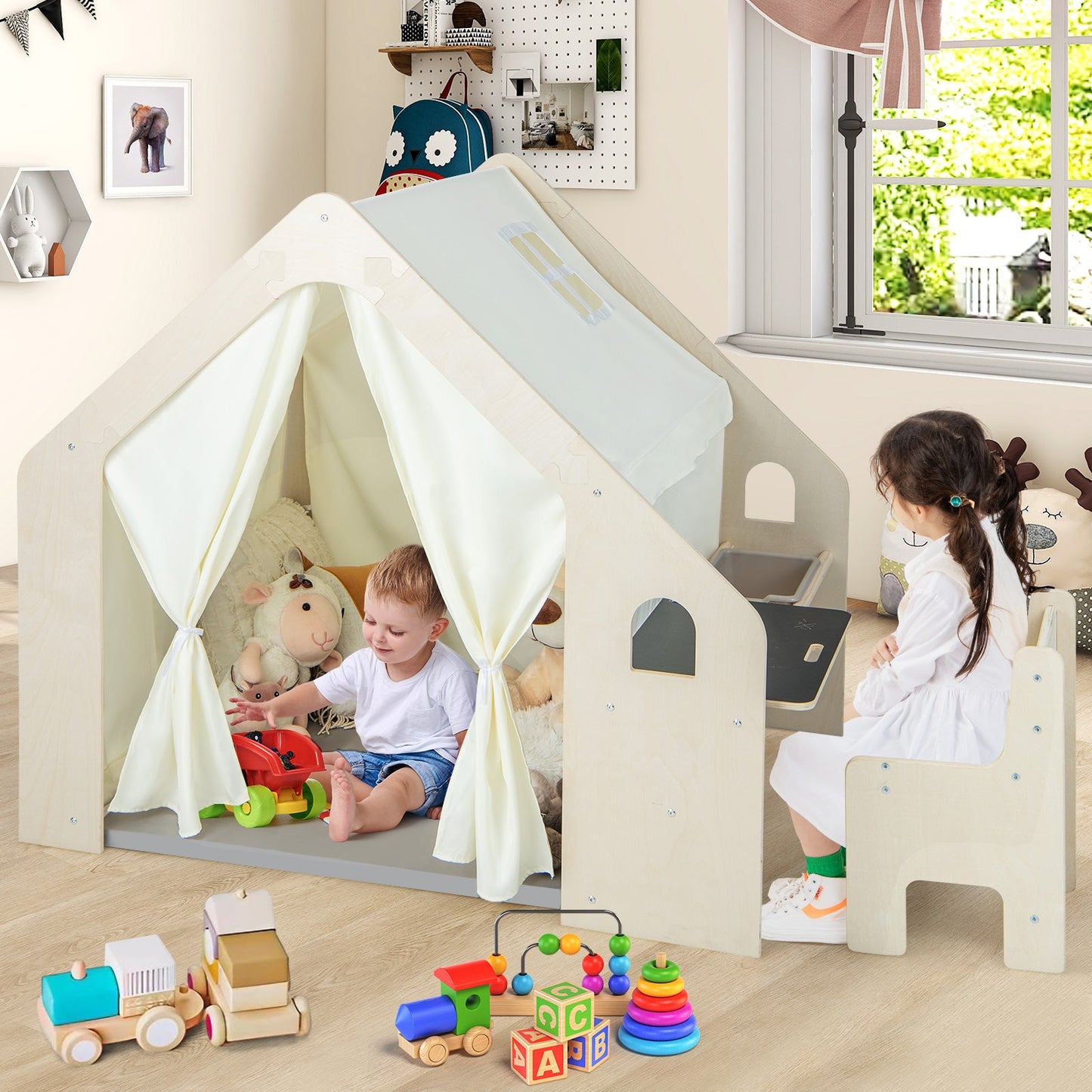Maison de jeu intérieure Montessori avec bac de rangement et tapis pour tout-petits