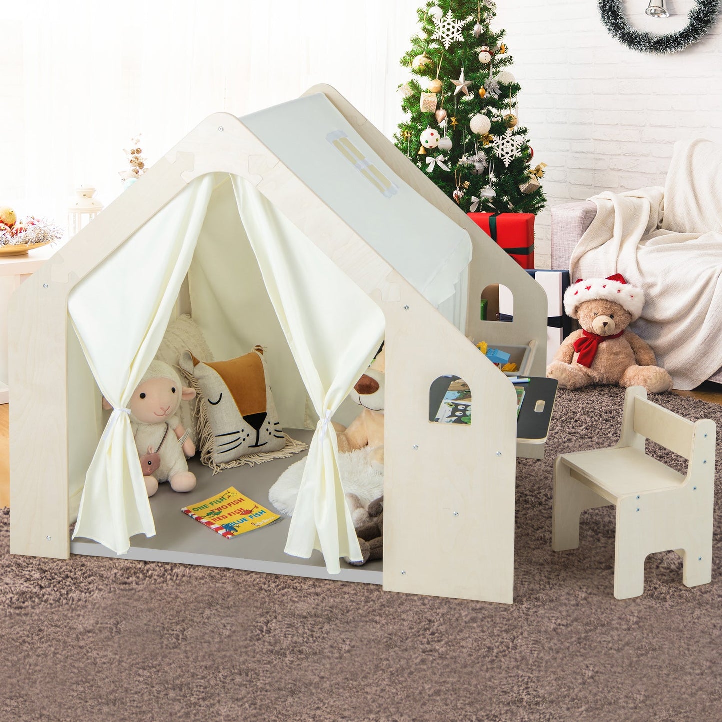 Maison de jeu intérieure Montessori avec bac de rangement et tapis pour tout-petits