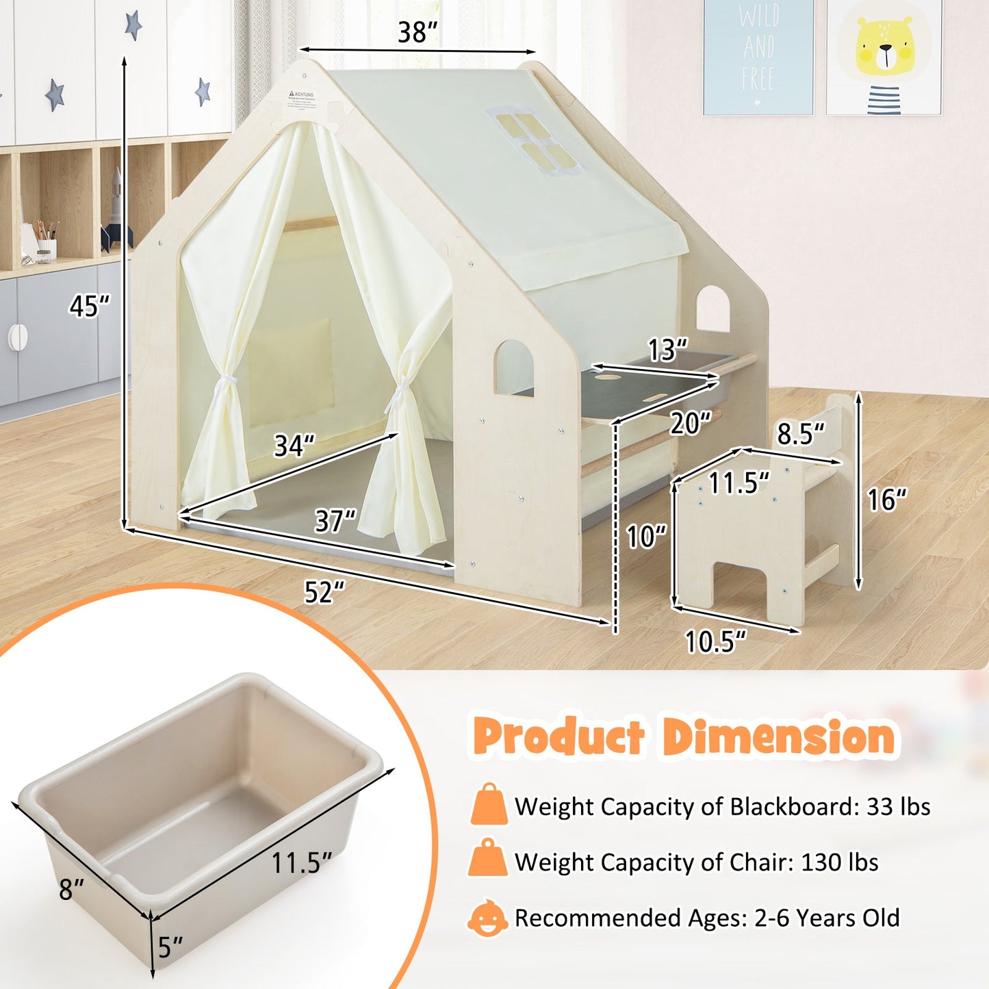 Maison de jeu intérieure Montessori avec bac de rangement et tapis pour tout-petits