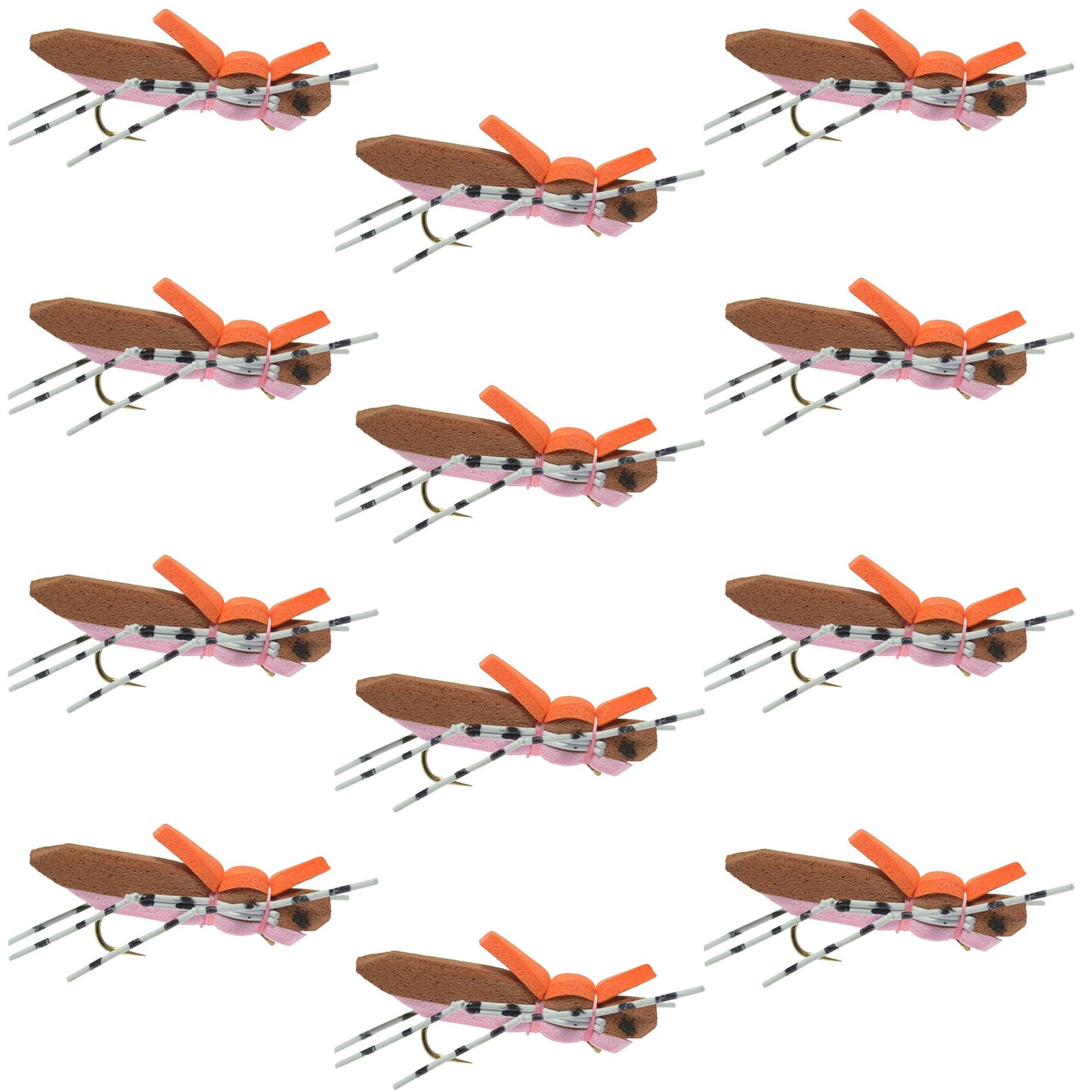 Moorish Grasshopper Fly - Brown & Pink Foam Body - 1 Dozen Size 10 - Korvel