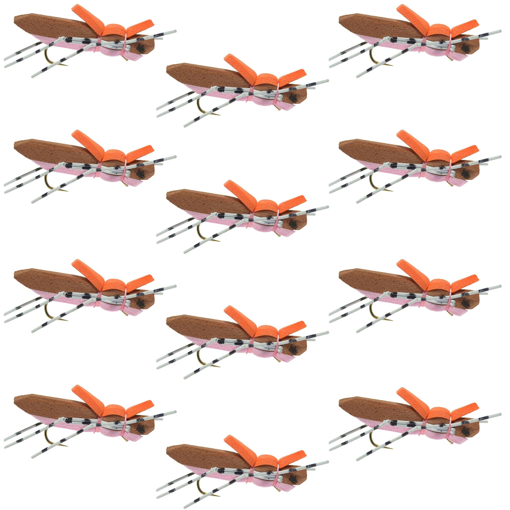 Moorish Grasshopper Fly - Brown & Pink Foam Body - 1 Dozen Size 10 - Korvel