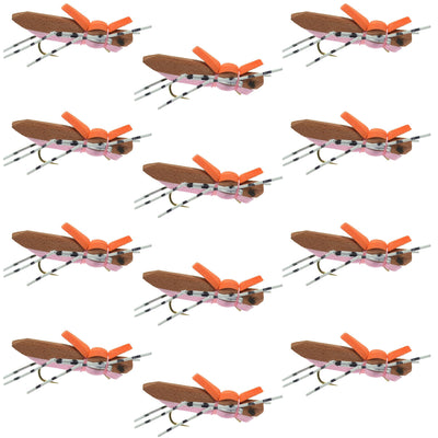 Moorish Grasshopper Fly - Brown & Pink Foam Body - 1 Dozen Size 10 - Korvel
