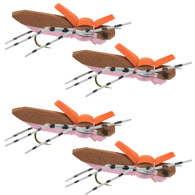 4 Pack Premium Foam Grasshopper Flies - Size 10 for Trout & Bass - Korvel
