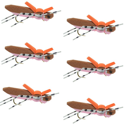 Moorish Hopper Brown & Pink Foam Body Grasshopper Flies - Size 10 (Pack of 6) - Korvel