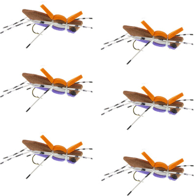 Vibrant Purple Foam Grasshopper Flies - Set of 6, Size 10 Hook - Korvel