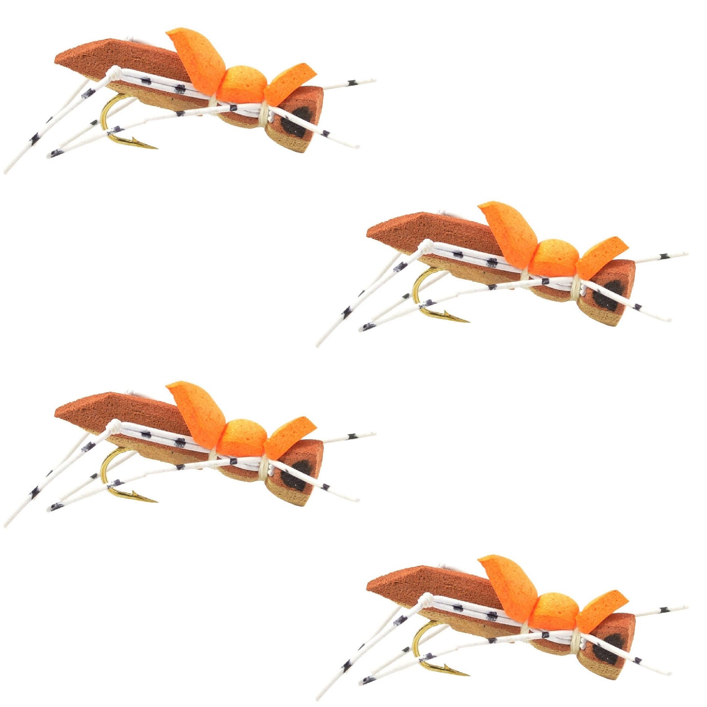 4-Pack Premium Foam Grasshopper Flies - Size 10 for Trout & Bass - Korvel
