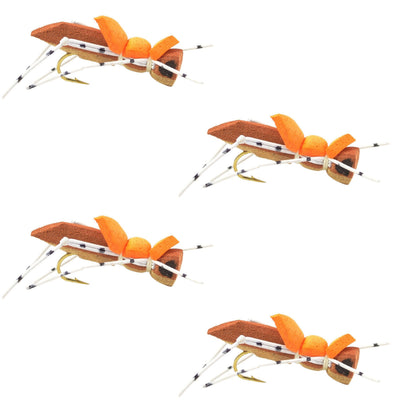 4-Pack Premium Foam Grasshopper Flies - Size 10 for Trout & Bass - Korvel