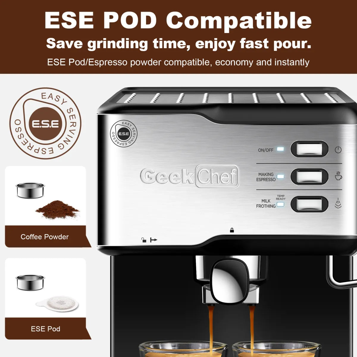 Máquina de Espresso Geek Chef - Cafetera de 20 Bar con Espumador de Leche
