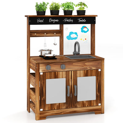 Mud Kitchen Fir Wood Play Kitchen with 4 Pots and Faucet