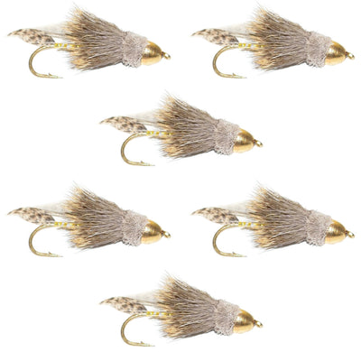 Premium Cone Head Muddler Minnow Streamer Flies - 6 Pack Size 6 - Korvel