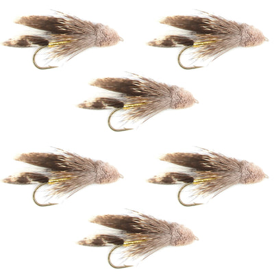 Muddler Minnow Fly Fishing Set - 6 Classic Streamers for Bass & Trout - Size 10 - Korvel
