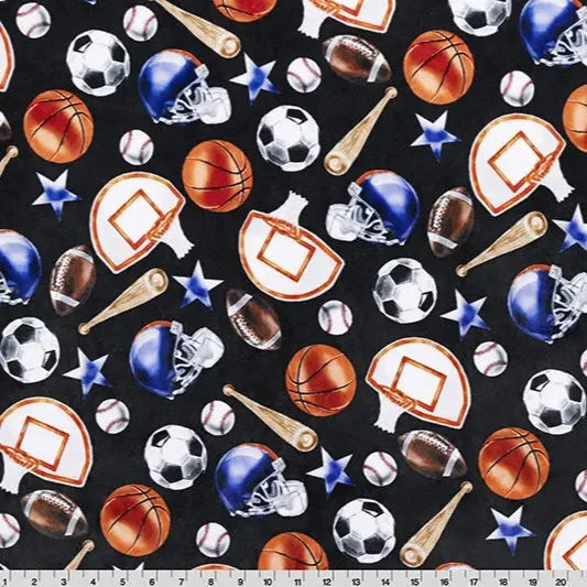 Multi Black Sports Digital Cuddle Fabric per Yard