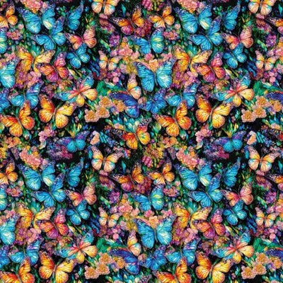 Multi Stained Glass Butterflies Cotton Wideback Fabric