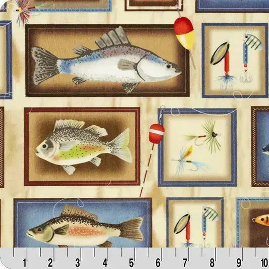 Tissu numérique Cuddle Multi Tan Gone Fishing au mètre