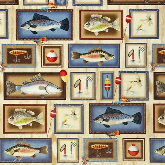 Tissu numérique Cuddle Multi Tan Gone Fishing au mètre