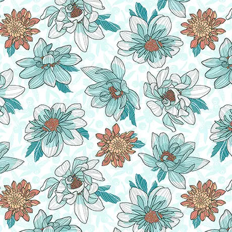 Dalias Blancas al Anochecer Tela de Algodón con Diseño Floral por Yarda
