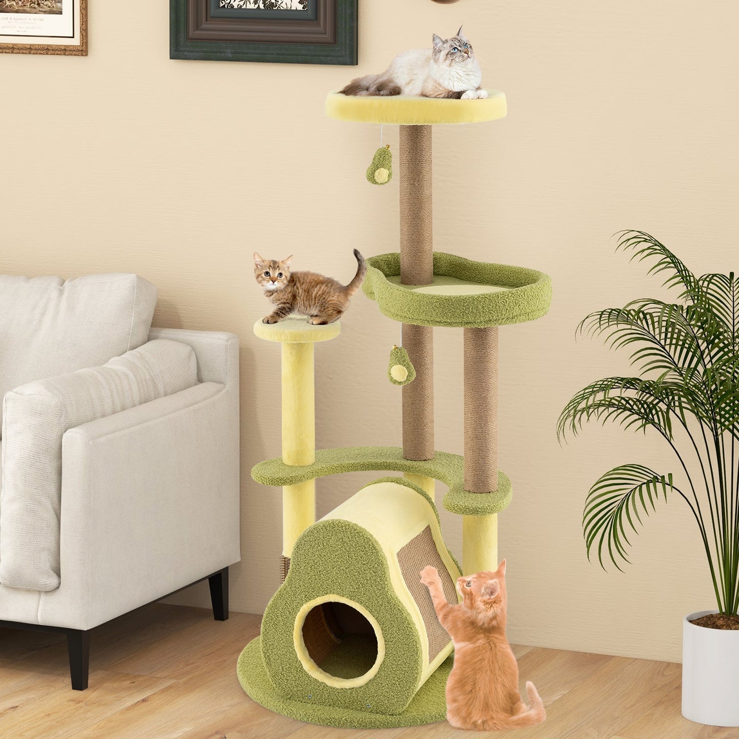 Torre para Gatos Multi-nivel Independiente con Condominio de Aguacate