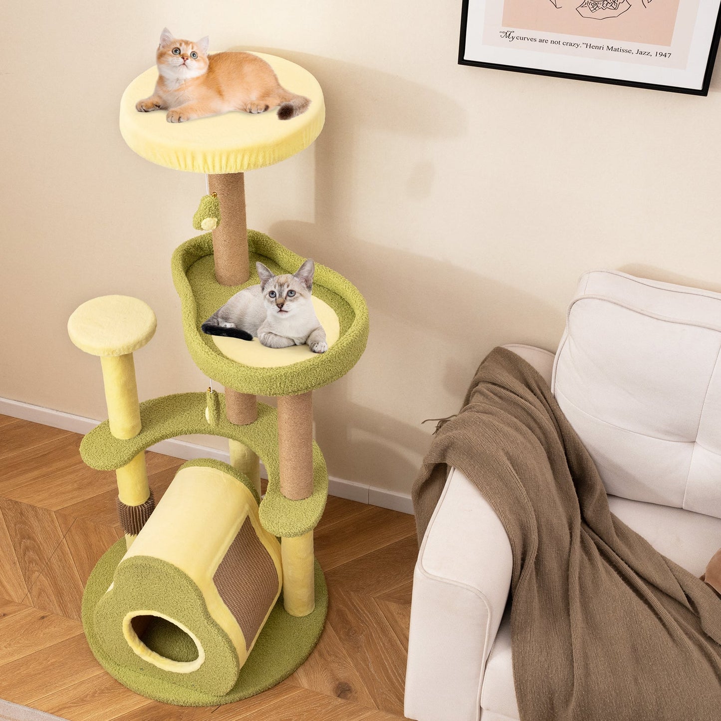 Torre para Gatos Multi-nivel Independiente con Condominio de Aguacate